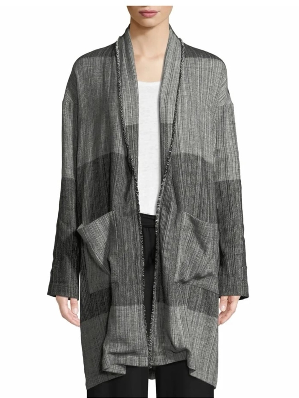 Eileen Fisher Organic Cotton Colorblock Shawl Collar Jacket - Picture 7 of 9